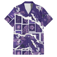 Hawaii Japanese Culture Purple Family Matching Off Shoulder Short Dress and Hawaiian Shirt Spring Cranes Aloha Pattern LT01 Dad's Shirt - Short Sleeve Purple - Polynesian Pride