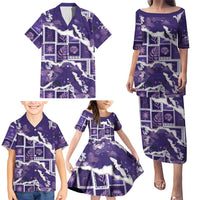 Hawaii Japanese Culture Purple Family Matching Puletasi and Hawaiian Shirt Spring Cranes Aloha Pattern