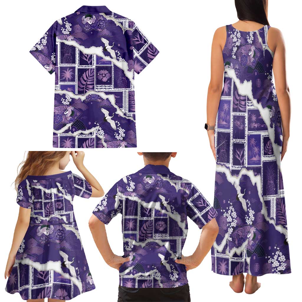Hawaii Japanese Culture Purple Family Matching Tank Maxi Dress and Hawaiian Shirt Spring Cranes Aloha Pattern LT01 - Polynesian Pride