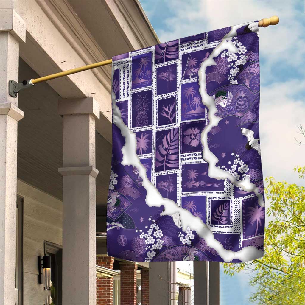Hawaii Japanese Culture Purple Garden Flag Spring Cranes Aloha Pattern