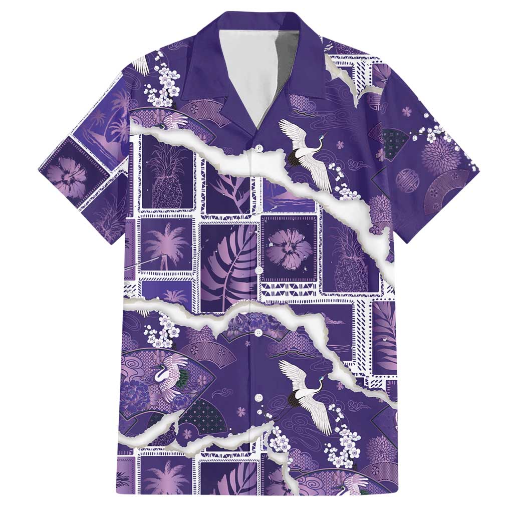 Hawaii Japanese Culture Purple Hawaiian Shirt Spring Cranes Aloha Pattern