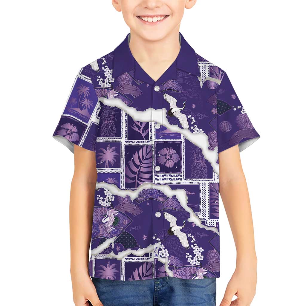 Hawaii Japanese Culture Purple Hawaiian Shirt Spring Cranes Aloha Pattern