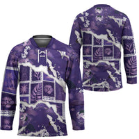 Hawaii Japanese Culture Purple Hockey Jersey Spring Cranes Aloha Pattern