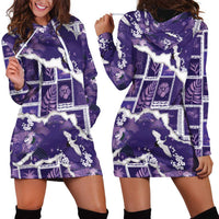 Hawaii Japanese Culture Purple Hoodie Dress Spring Cranes Aloha Pattern