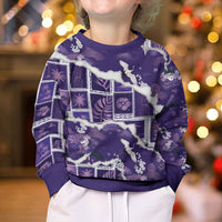 Hawaii Japanese Culture Purple Kid Ugly Christmas Sweater Spring Cranes Aloha Pattern LT01 - Polynesian Pride