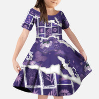 Hawaii Japanese Culture Purple Kid Short Sleeve Dress Spring Cranes Aloha Pattern