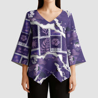 Hawaii Japanese Culture Purple Kimono Sleeve Blouse Spring Cranes Aloha Pattern