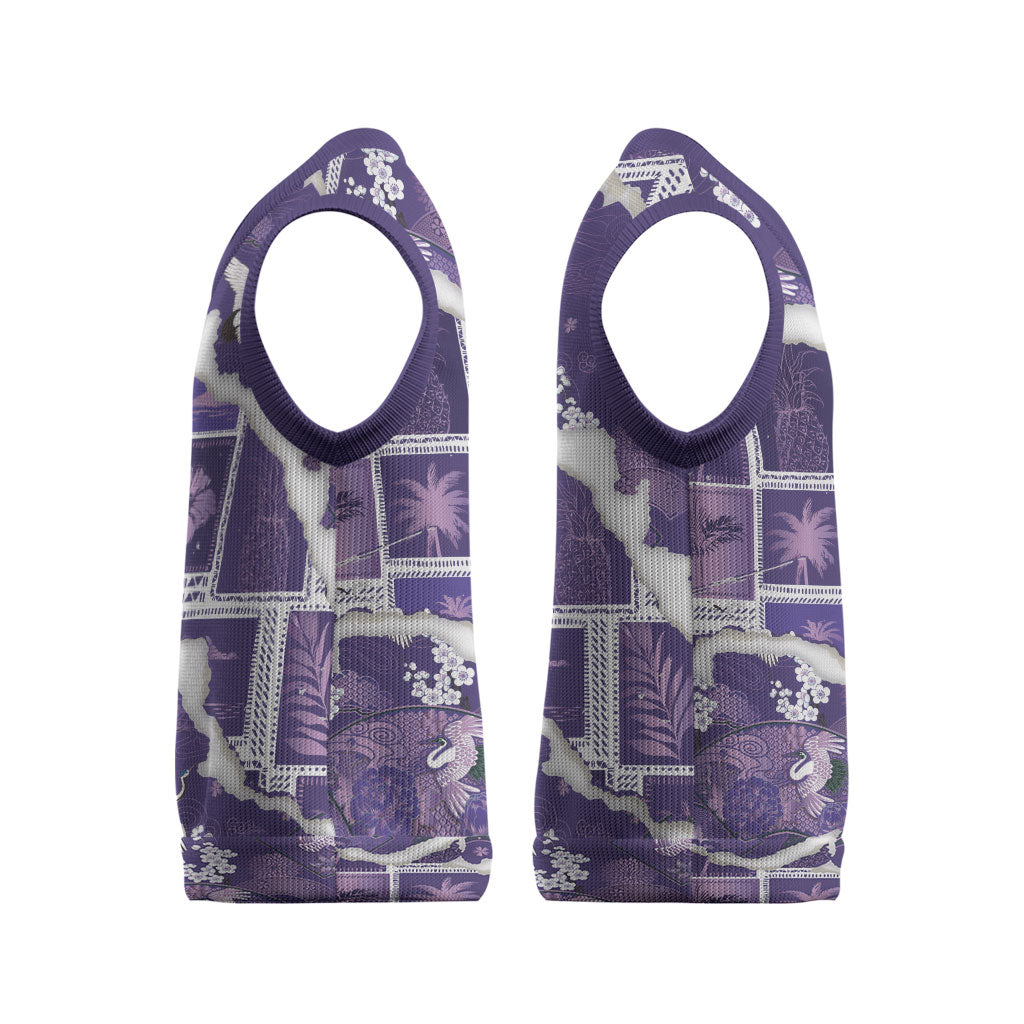 Hawaii Japanese Culture Purple Christmas Knitted V-Neck Vest Spring Cranes Aloha Pattern LT01 - Polynesian Pride