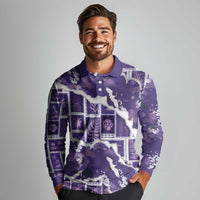 Hawaii Japanese Culture Purple Long Sleeve Polo Shirt Spring Cranes Aloha Pattern