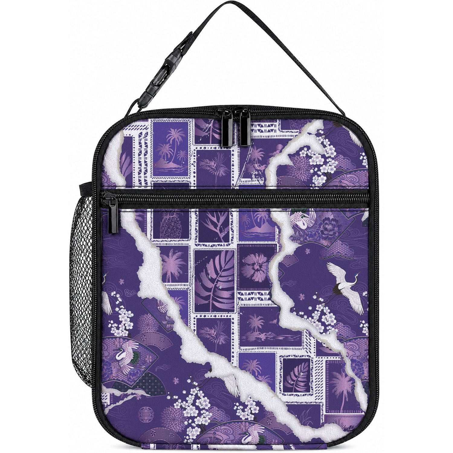 Hawaii Japanese Culture Purple Lunch Bag Spring Cranes Aloha Pattern LT01 10.2 × 8.3 × 4.3 inch Purple - Polynesian Pride