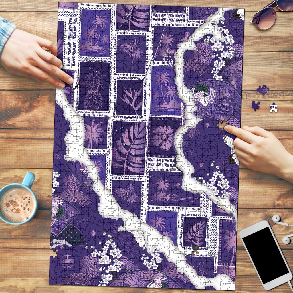 Hawaii Japanese Culture Purple Puzzle Spring Cranes Aloha Pattern