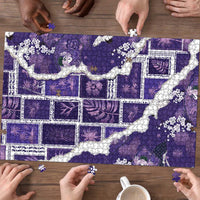 Hawaii Japanese Culture Purple Puzzle Spring Cranes Aloha Pattern