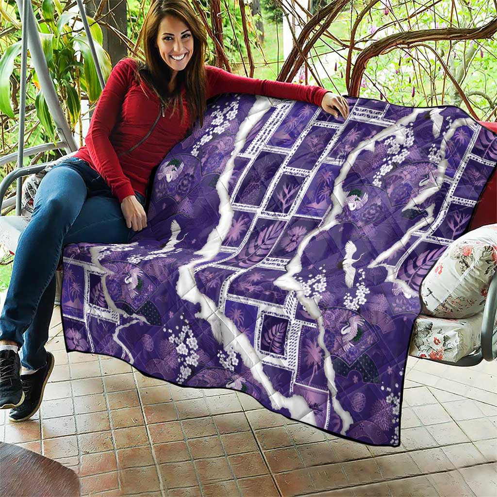 Hawaii Japanese Culture Purple Quilt Spring Cranes Aloha Pattern