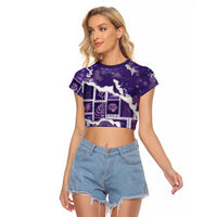 Hawaii Japanese Culture Purple Raglan Cropped T Shirt Spring Cranes Aloha Pattern