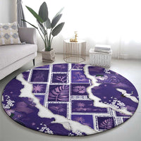 Hawaii Japanese Culture Purple Round Carpet Spring Cranes Aloha Pattern