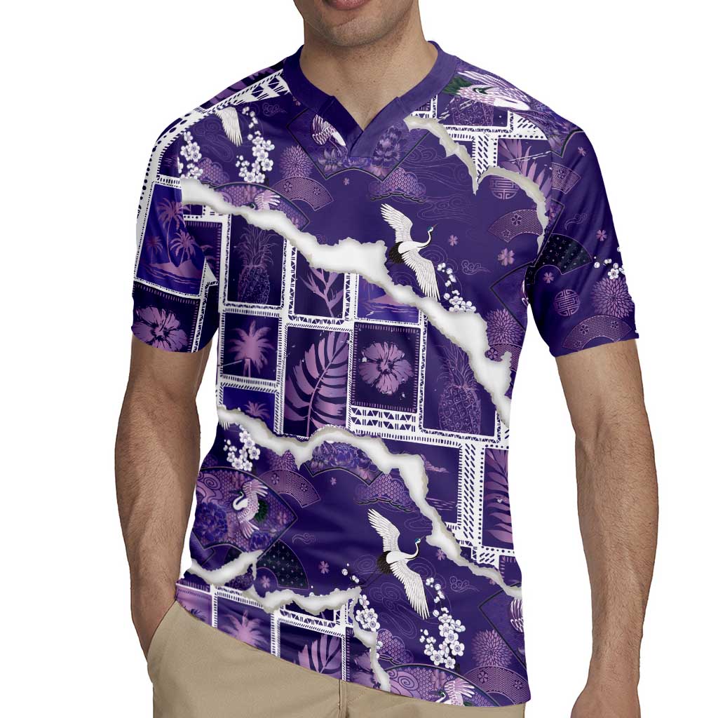 Hawaii Japanese Culture Purple Rugby Jersey Spring Cranes Aloha Pattern