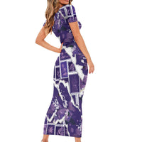 Hawaii Japanese Culture Purple Short Sleeve Bodycon Dress Spring Cranes Aloha Pattern