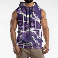 Hawaii Japanese Culture Purple Sleeveless Zip Hoodie Spring Cranes Aloha Pattern