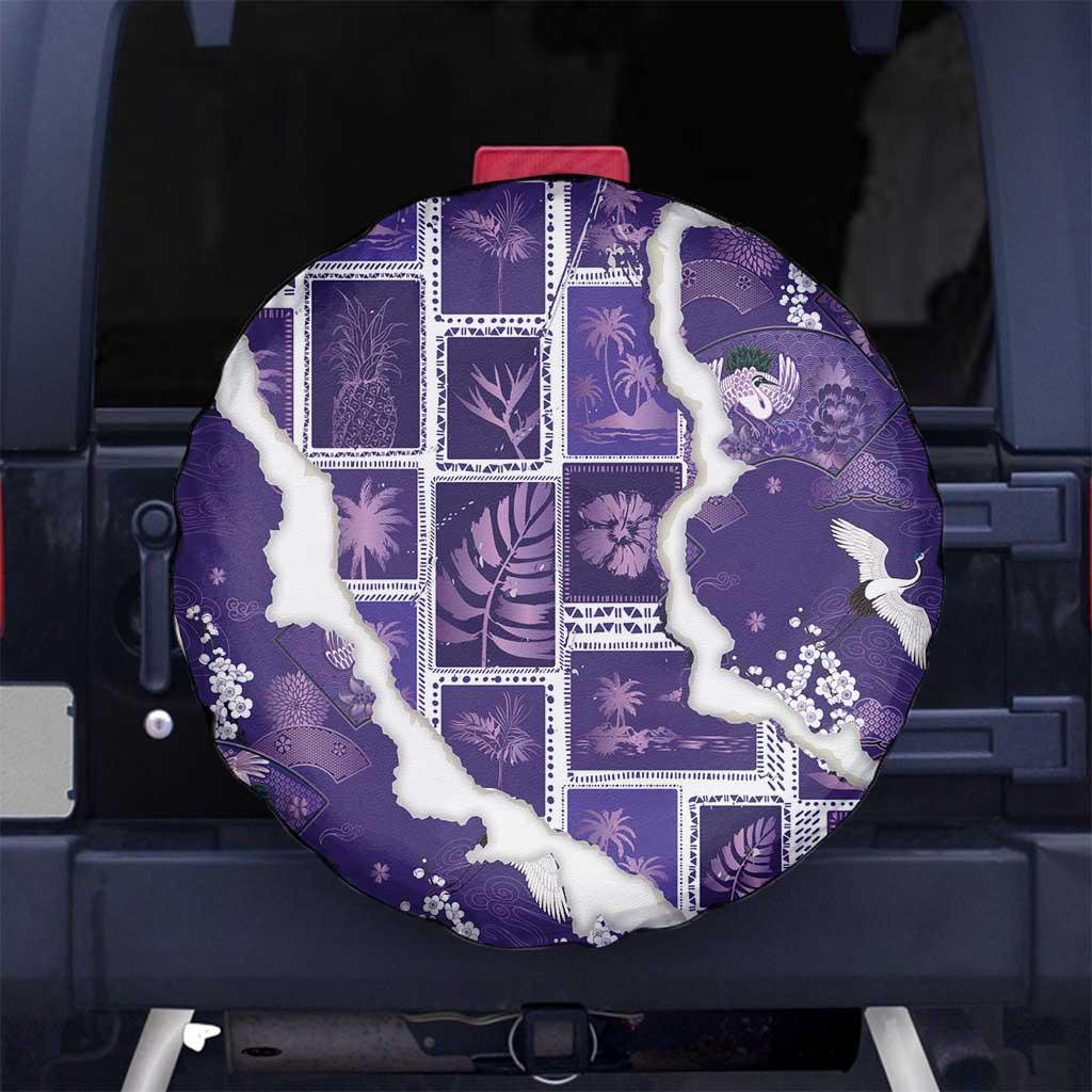 Hawaii Japanese Culture Purple Spare Tire Cover Spring Cranes Aloha Pattern