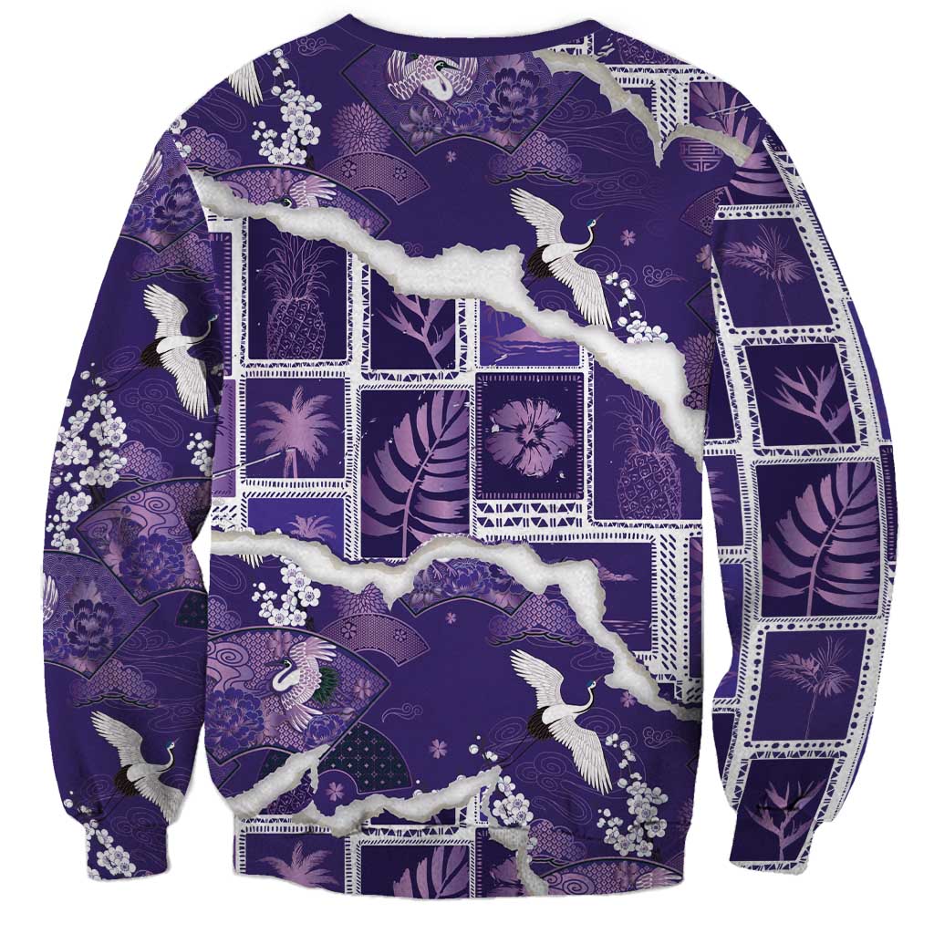 Hawaii Japanese Culture Purple Sweatshirt Spring Cranes Aloha Pattern