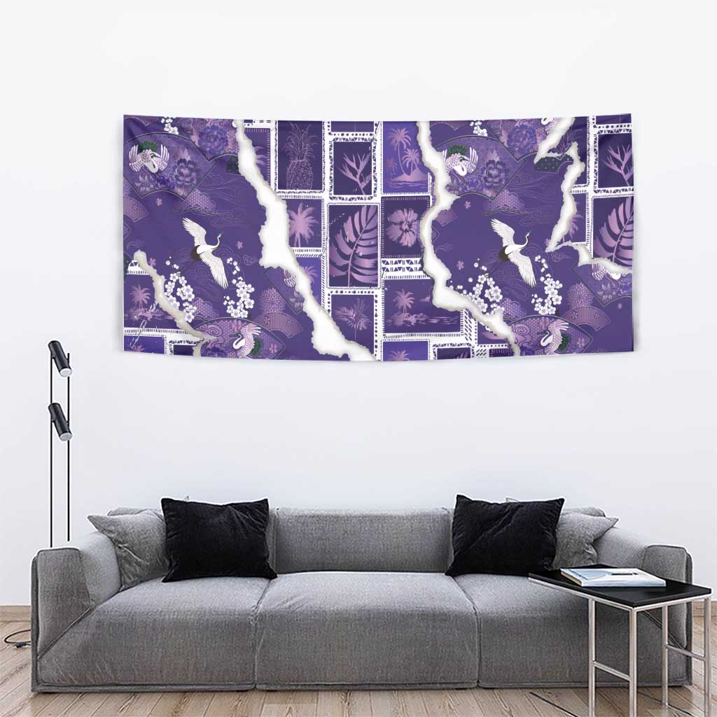 Hawaii Japanese Culture Purple Tapestry Spring Cranes Aloha Pattern