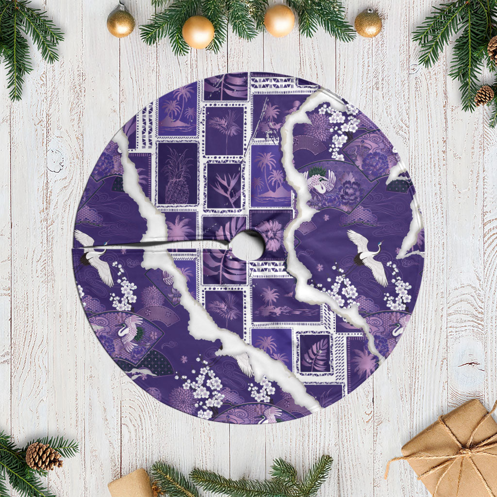 Hawaii Japanese Culture Purple Tree Skirt Spring Cranes Aloha Pattern LT01 Casual Purple - Polynesian Pride