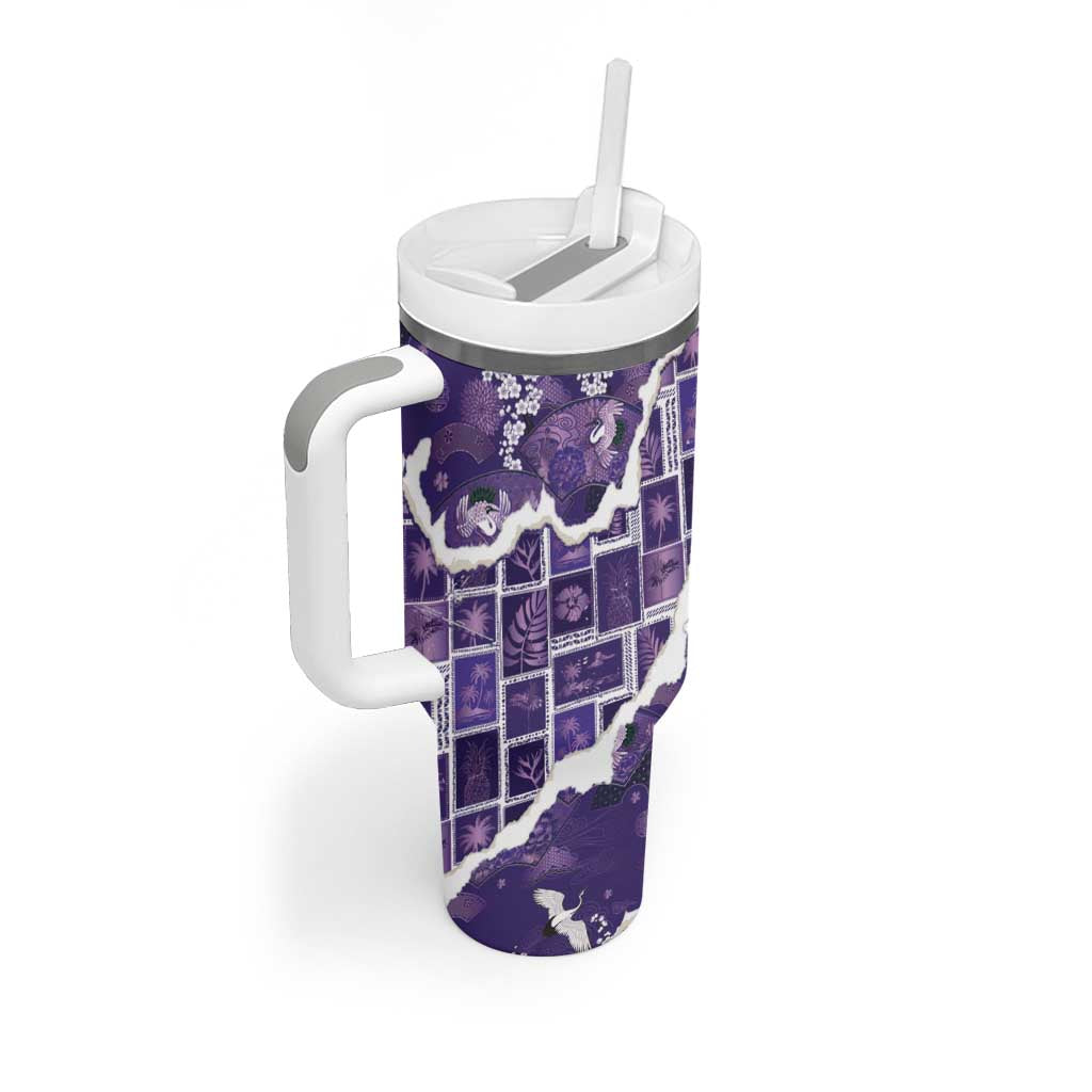 Hawaii Japanese Culture Purple Tumbler With Handle Spring Cranes Aloha Pattern