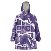 Hawaii Japanese Culture Purple Wearable Blanket Hoodie Spring Cranes Aloha Pattern
