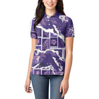 Hawaii Japanese Culture Purple Women Polo Shirt Spring Cranes Aloha Pattern