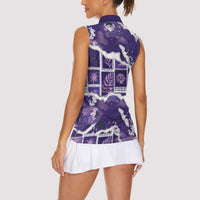 Hawaii Japanese Culture Purple Women Sleeveless Polo Shirt Spring Cranes Aloha Pattern
