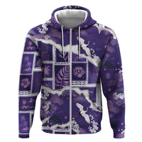 Hawaii Japanese Culture Purple Zip Hoodie Spring Cranes Aloha Pattern