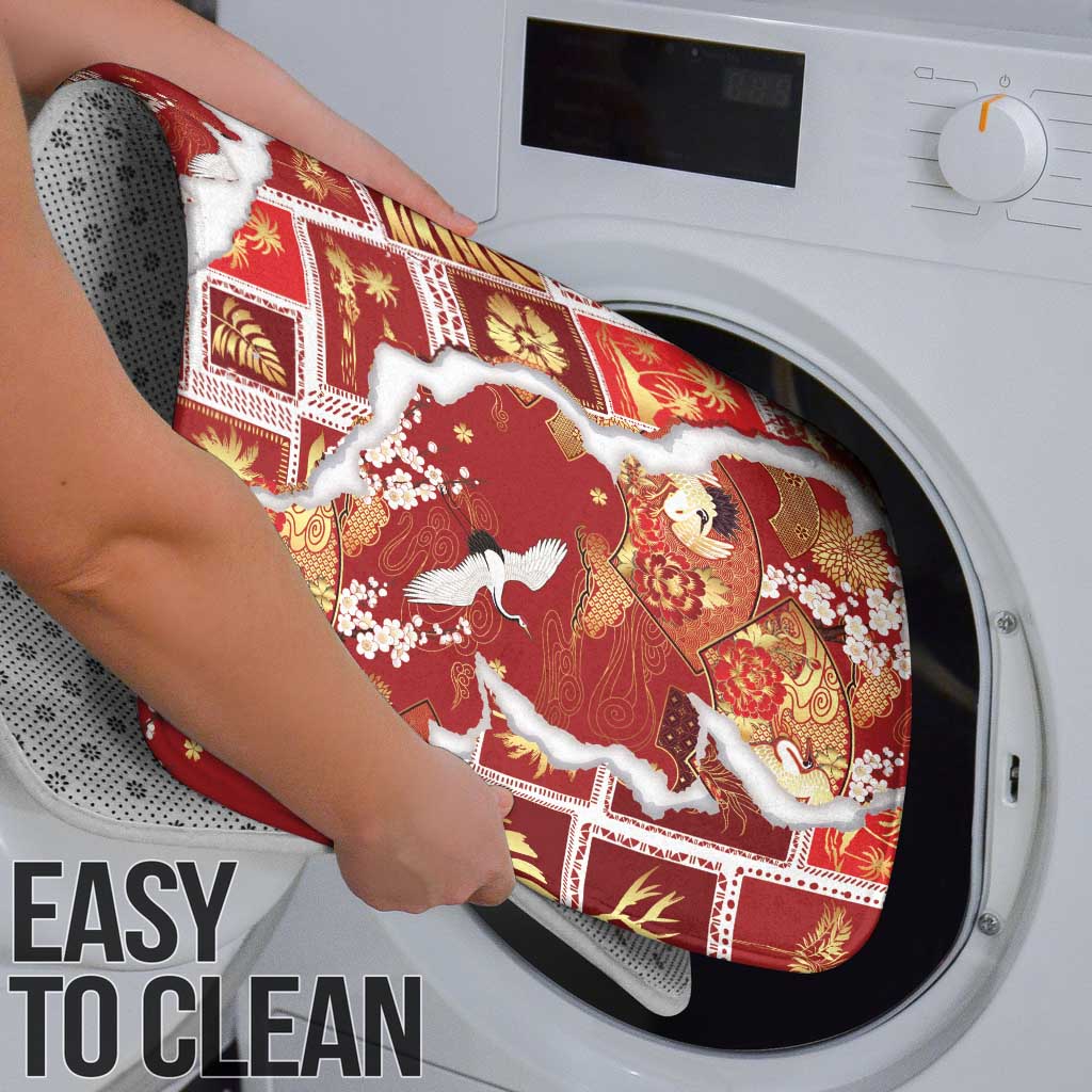 Hawaii Japanese Culture Red Bathroom Set Spring Cranes Aloha Pattern