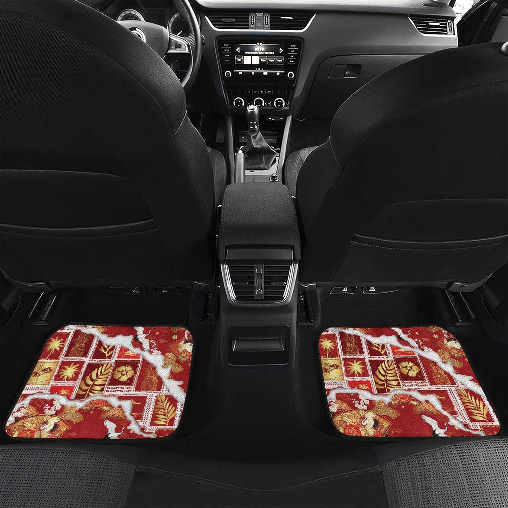 Hawaii Japanese Culture Red Car Mats Spring Cranes Aloha Pattern