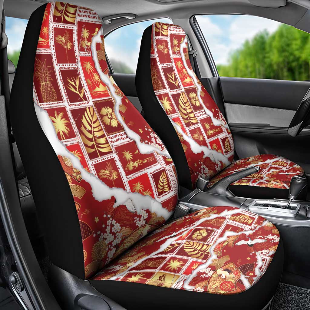Hawaii Japanese Culture Red Car Seat Cover Spring Cranes Aloha Pattern
