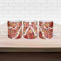 Hawaii Japanese Culture Red Ceramic Mug Spring Cranes Aloha Pattern