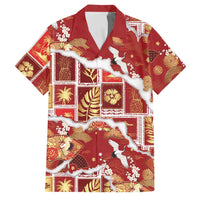 Hawaii Japanese Culture Red Family Matching Mermaid Dress and Hawaiian Shirt Spring Cranes Aloha Pattern LT01 Dad's Shirt - Short Sleeve Red - Polynesian Pride
