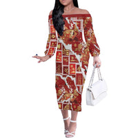 Hawaii Japanese Culture Red Family Matching Off The Shoulder Long Sleeve Dress and Hawaiian Shirt Spring Cranes Aloha Pattern LT01 Mom's Dress Red - Polynesian Pride