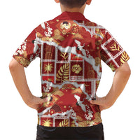 Hawaii Japanese Culture Red Family Matching Off Shoulder Short Dress and Hawaiian Shirt Spring Cranes Aloha Pattern