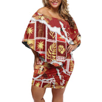 Hawaii Japanese Culture Red Family Matching Off Shoulder Short Dress and Hawaiian Shirt Spring Cranes Aloha Pattern