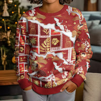 Hawaii Japanese Culture Red Kid Ugly Christmas Sweater Spring Cranes Aloha Pattern LT01 - Polynesian Pride