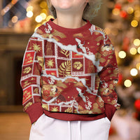 Hawaii Japanese Culture Red Kid Ugly Christmas Sweater Spring Cranes Aloha Pattern LT01 - Polynesian Pride