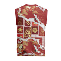 Hawaii Japanese Culture Red Christmas Knitted V-Neck Vest Spring Cranes Aloha Pattern LT01 - Polynesian Pride