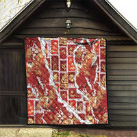 Hawaii Japanese Culture Red Quilt Spring Cranes Aloha Pattern