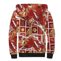 Hawaii Japanese Culture Red Sherpa Hoodie Spring Cranes Aloha Pattern