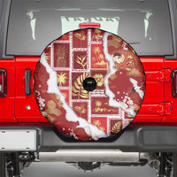 Hawaii Japanese Culture Red Spare Tire Cover Spring Cranes Aloha Pattern