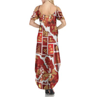 Hawaii Japanese Culture Red Summer Maxi Dress Spring Cranes Aloha Pattern