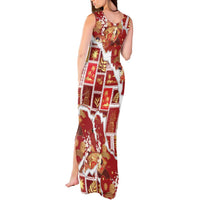 Hawaii Japanese Culture Red Tank Maxi Dress Spring Cranes Aloha Pattern