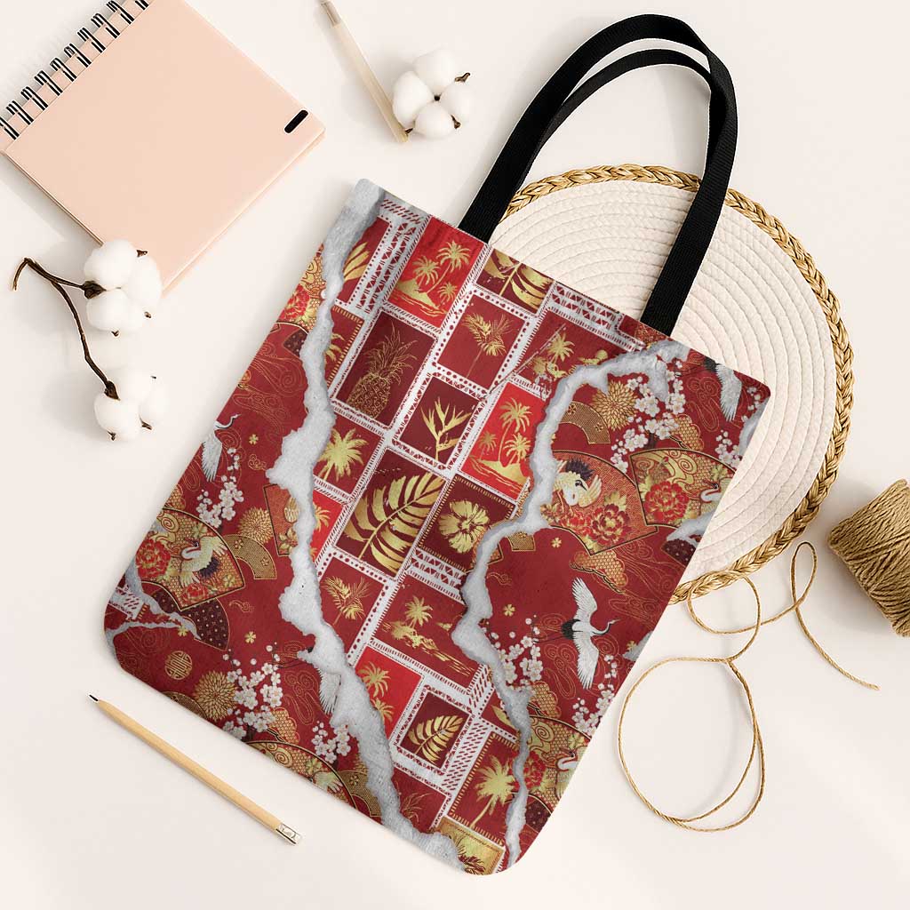 Hawaii Japanese Culture Red Tote Bag Spring Cranes Aloha Pattern