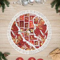 Hawaii Japanese Culture Red Tree Skirt Spring Cranes Aloha Pattern LT01 Fringed Red - Polynesian Pride
