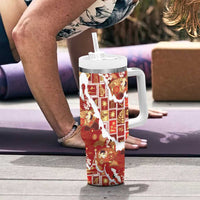 Hawaii Japanese Culture Red Tumbler With Handle Spring Cranes Aloha Pattern